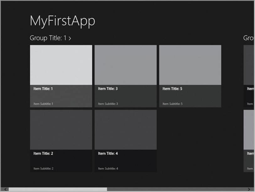 The default layout of a home page created by the Visual Studio 2012 project templates.