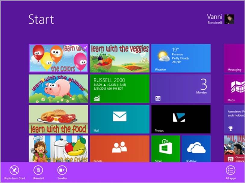 Windows 8 Start screen App Bar.