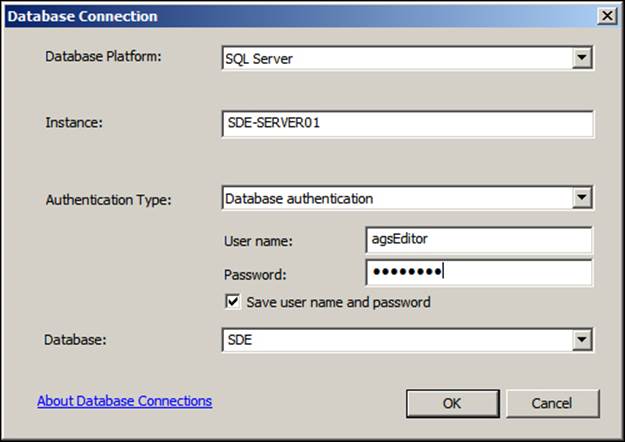 Connecting and registering the SDE geodatabase