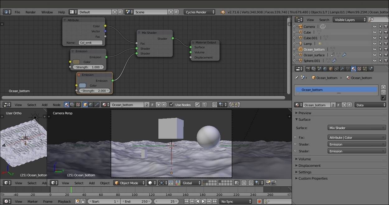Creating the water surface and the bottom shaders