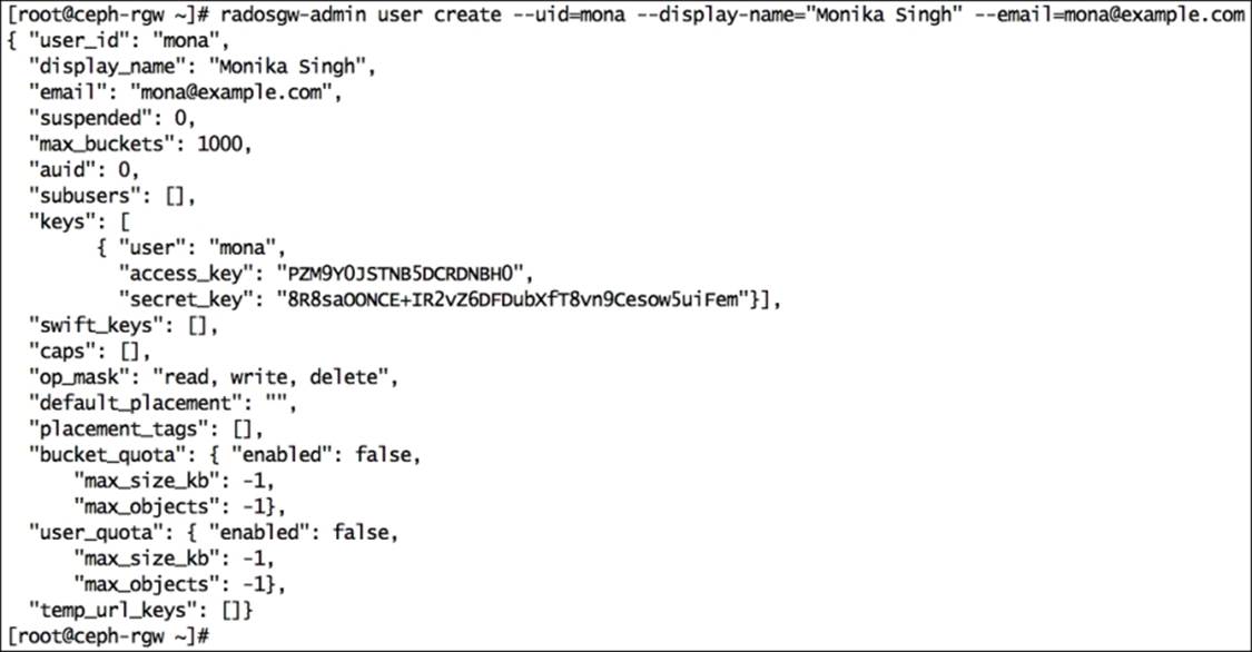 Creating a radosgw user