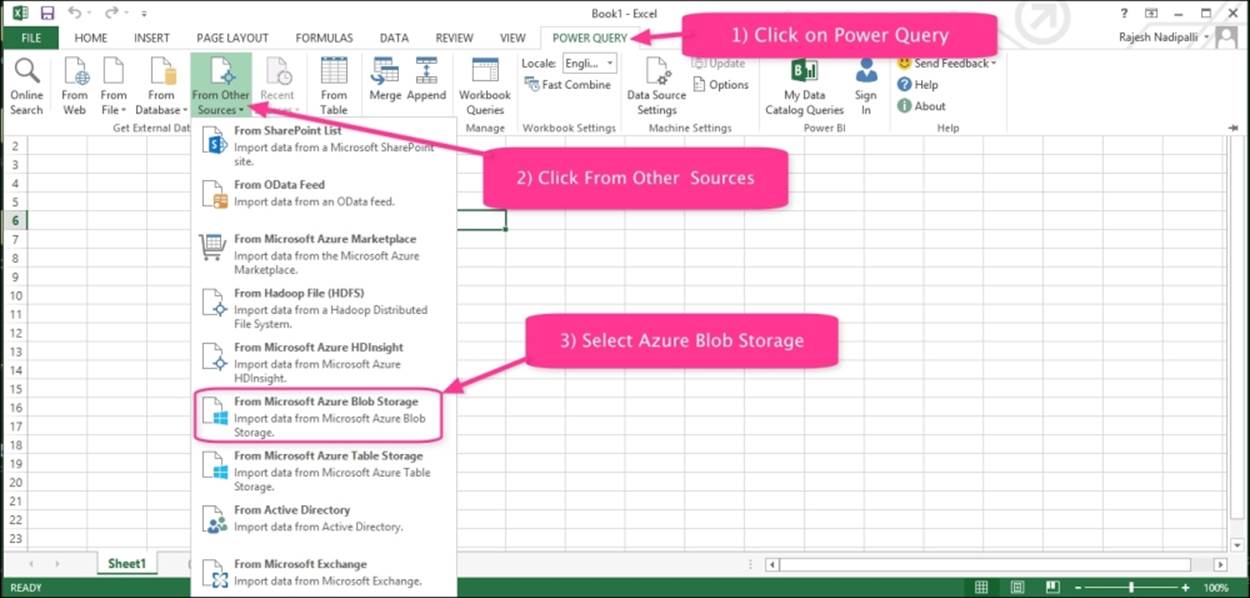 Step 2 – importing Azure Blob storage data into Excel
