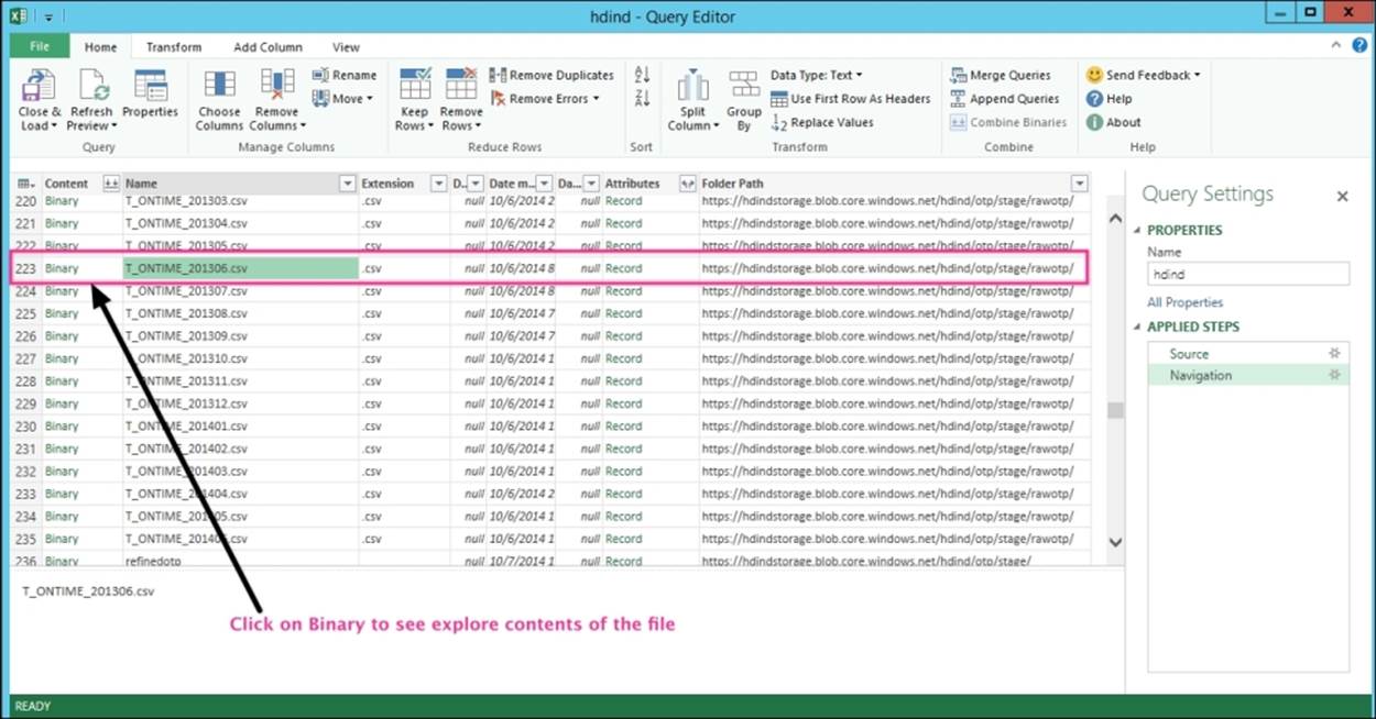 Step 2 – importing Azure Blob storage data into Excel