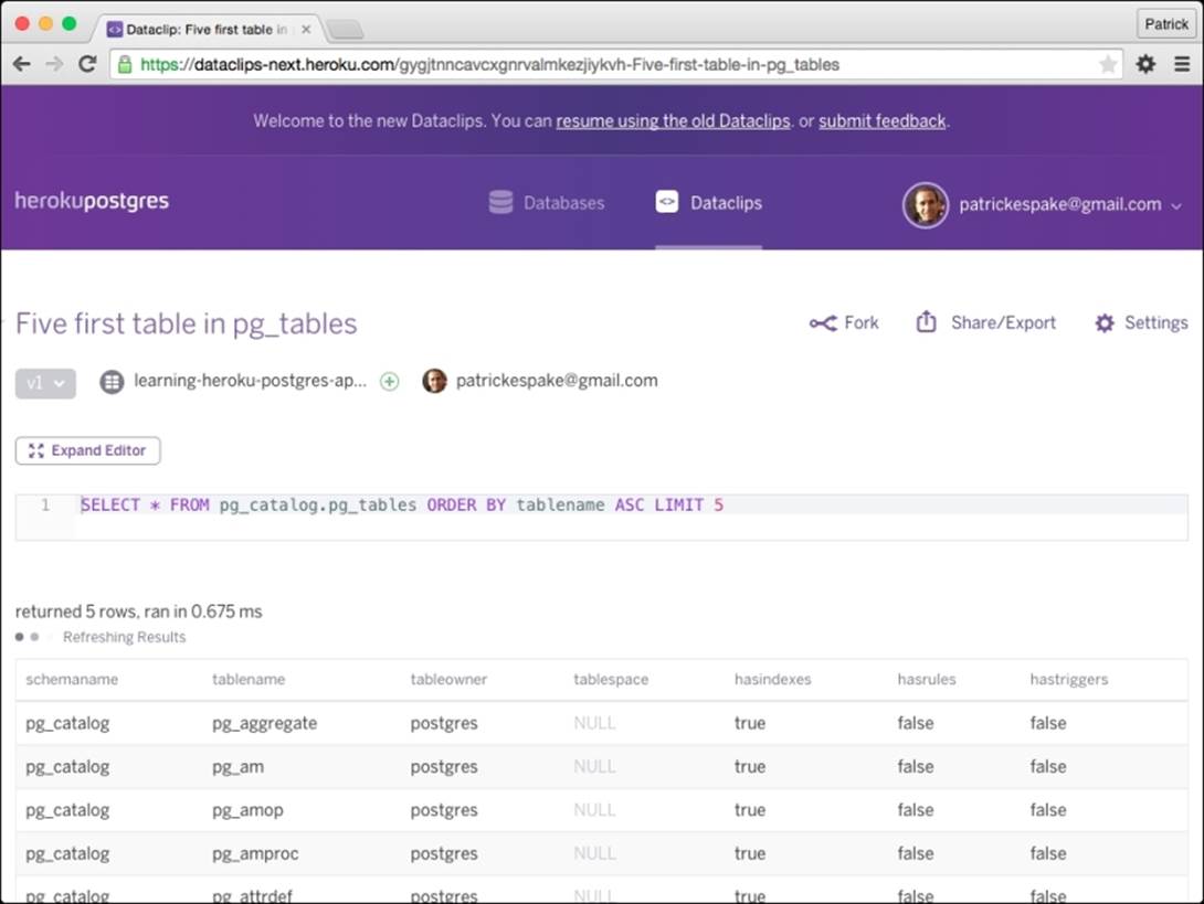 Creating dataclips