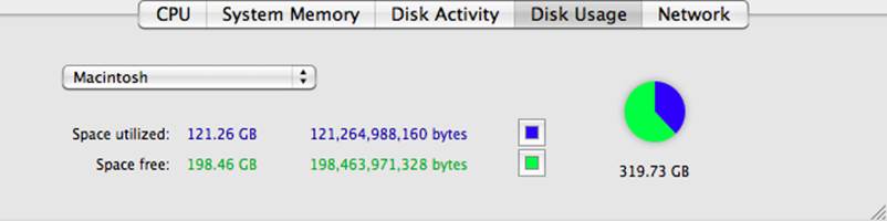 The Activity Monitor’s Disk Usage display