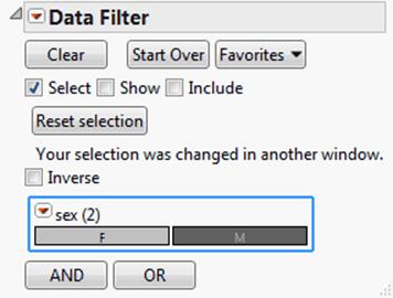 Data Filter Warning Message and Reset Button