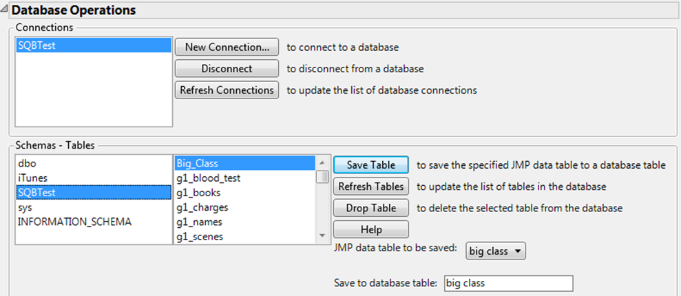 The Database Save Table Window