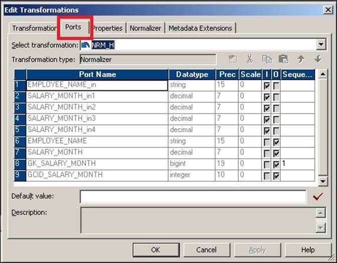 Configuring the Normalizer transformation – ports