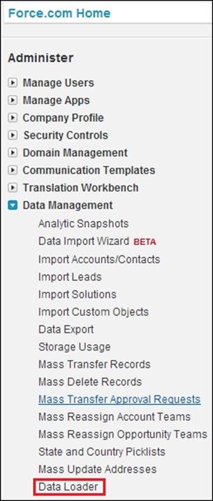 The Apex Data Loader tool