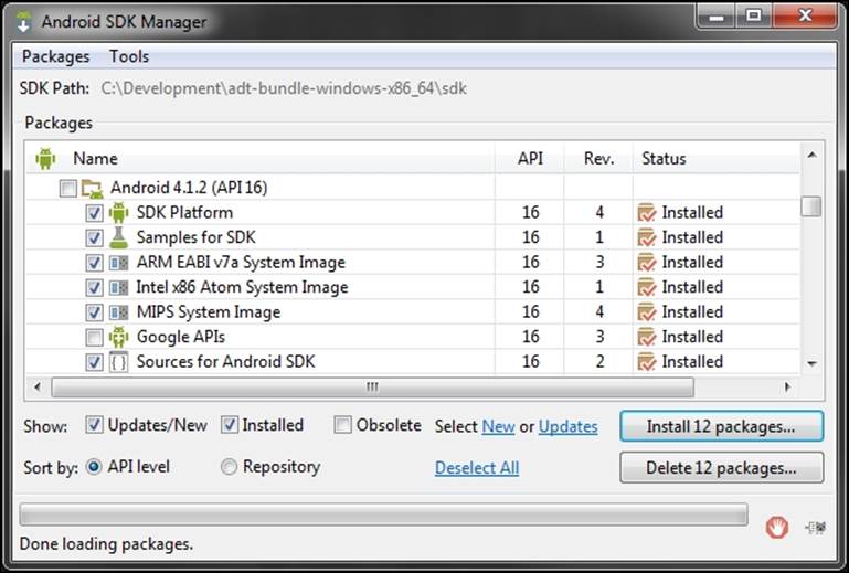 Time for action – installing Android packages
