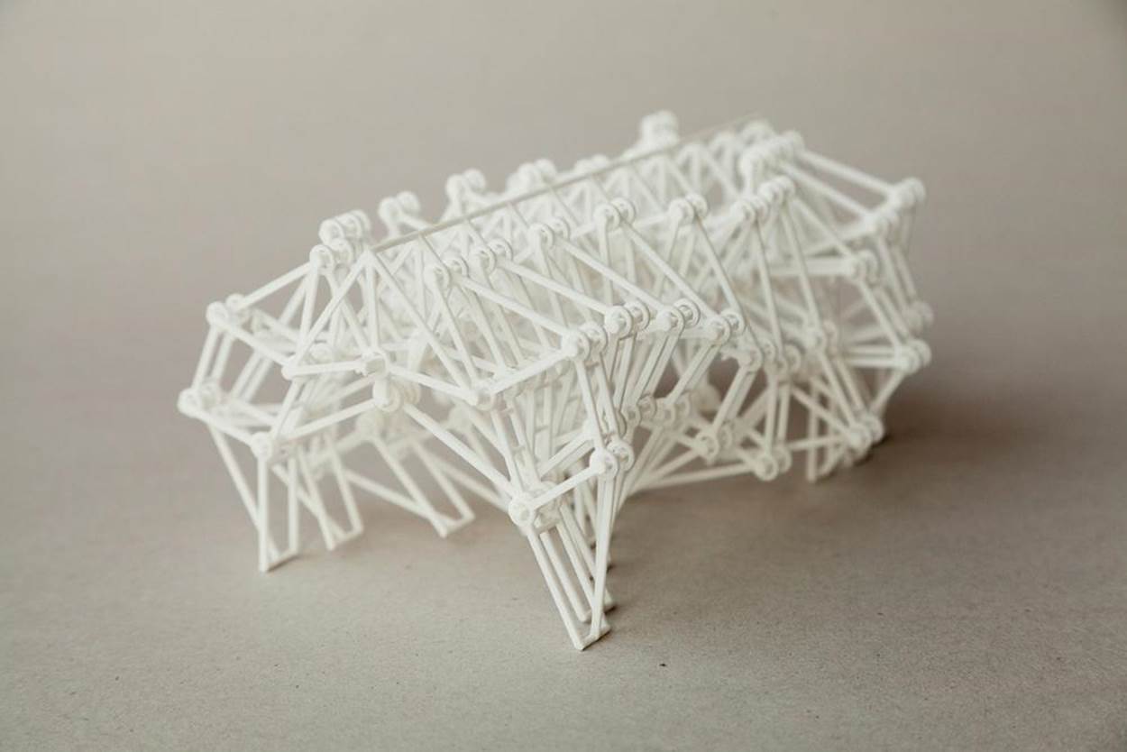 A 3D-printed working model of Theo Jansen’s wind-powered Strandbeests that can be purchased on Shapeways.com. Credit: Tim van Bentum.