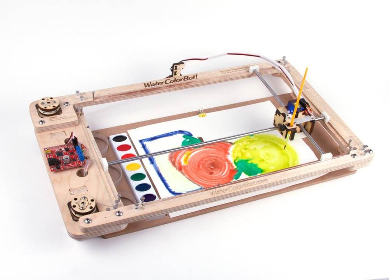The WaterColorBot can reproduce human-created paintings or images from a program or in real time. Credit: Evil Mad Scientist/WaterColorBot.com.