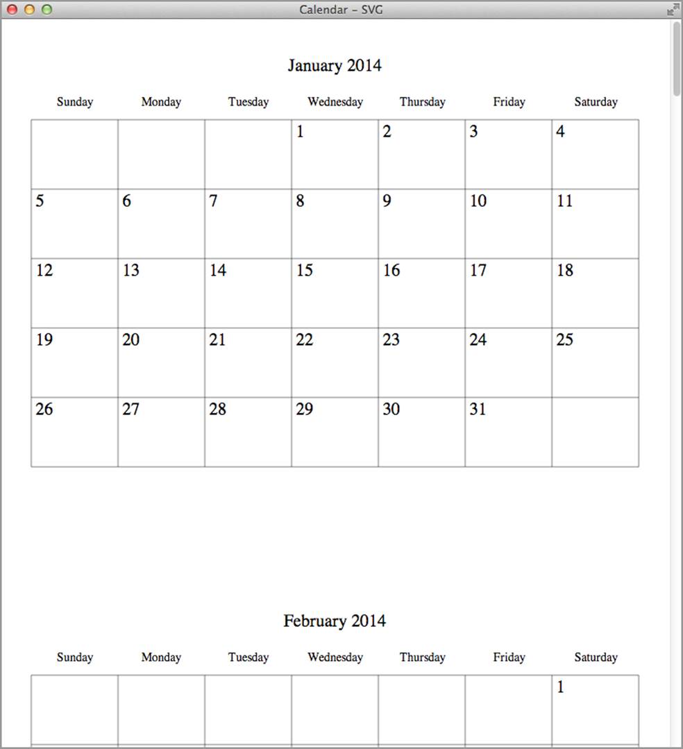 Our calendar rendered as SVG