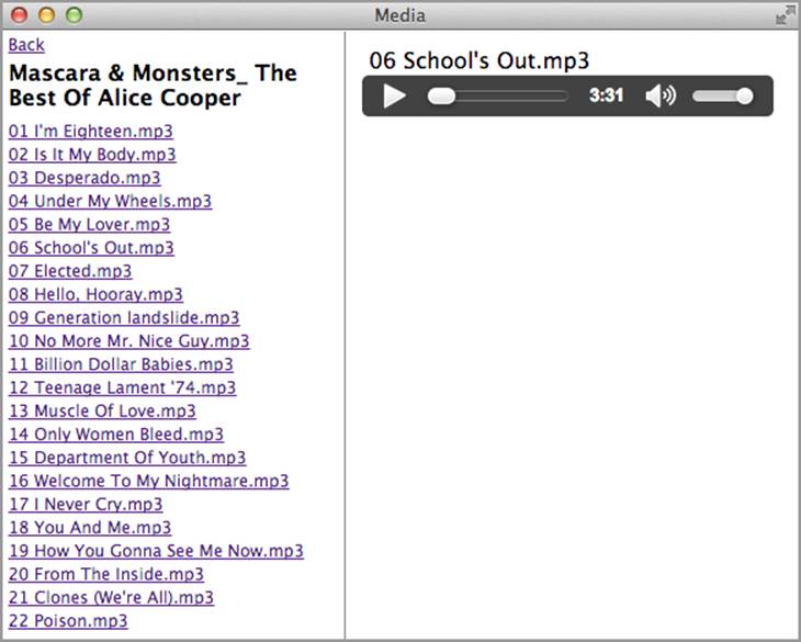 Media browser showing an audio track