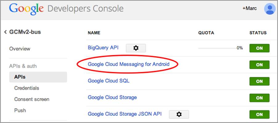 Google Cloud Messaging for Android turned on