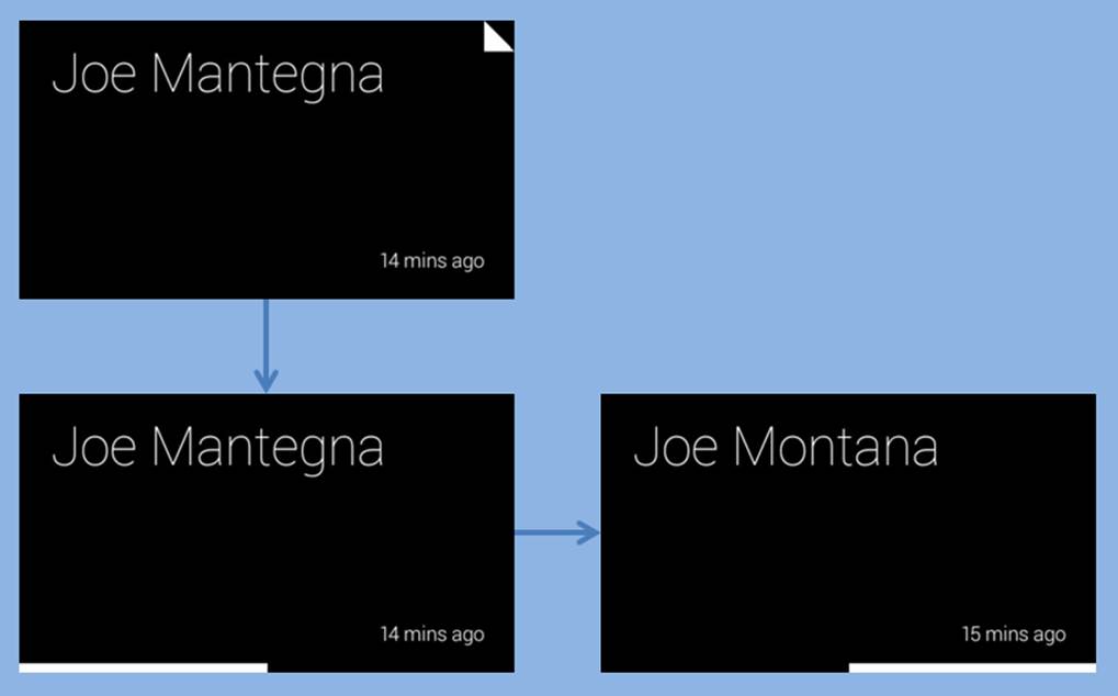 Glass will apply its ordering scheme such that the most recent item gets shown first, which in this example, means Joe Mantegna’s card is the cover item by default