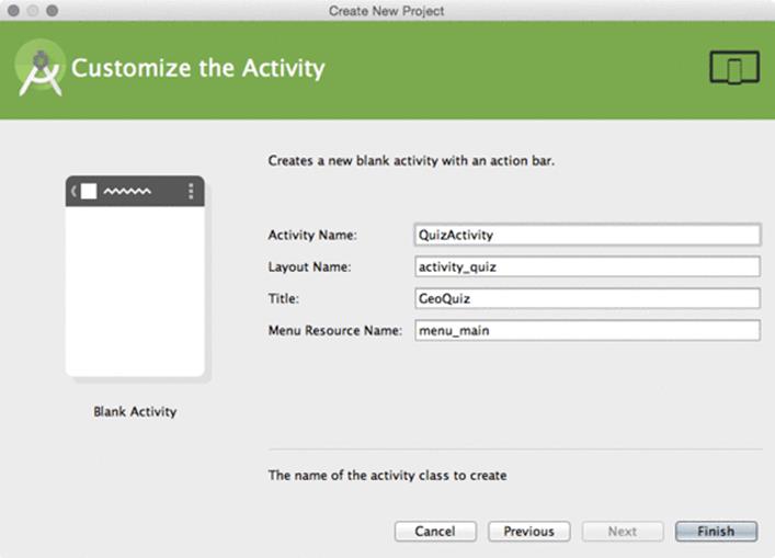 Configuring the new activity