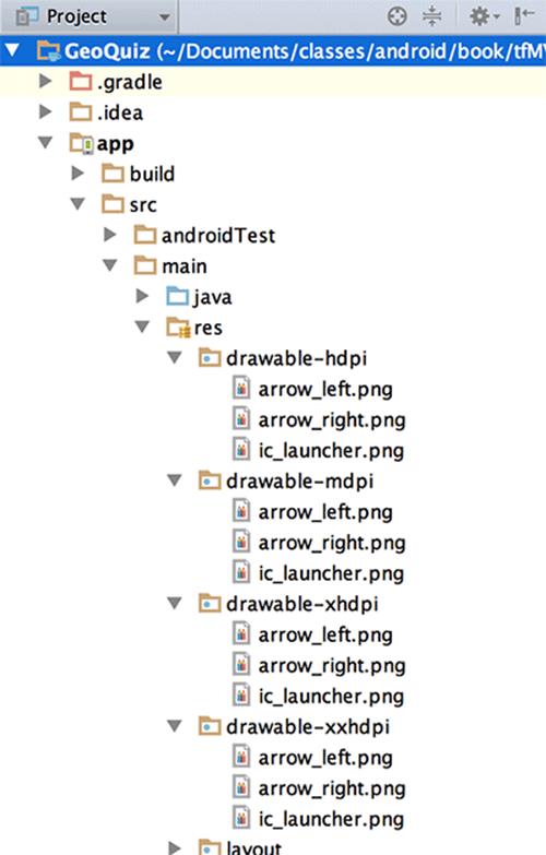 Arrow icons in GeoQuiz drawable directories