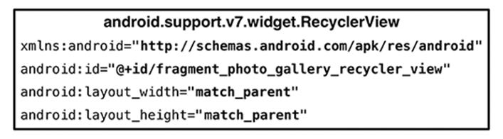 A RecyclerView (layout/fragment_photo_gallery.xml)