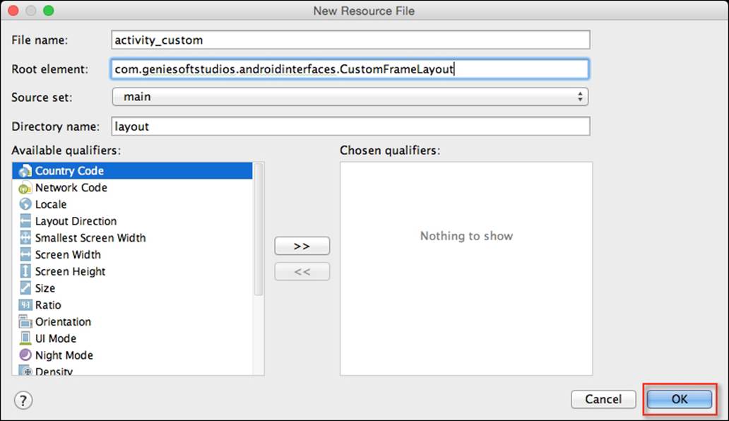 Creating the custom activity layout resource file