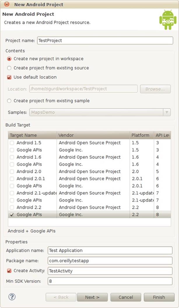 The New Android Project dialog