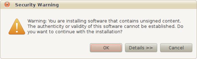 The security warning displayed when installing unsigned packages