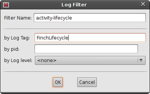 Making a filter that will show only log data tagging with “FinchLifecycle”