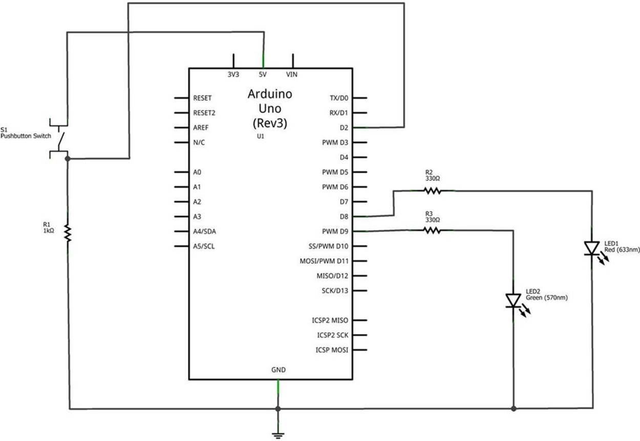 The Arduino NOT Logic Gate circuit schematic diagram