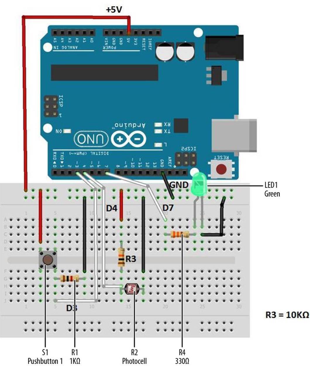 The Arduino OR Logic Gate Fritzing wiring diagram