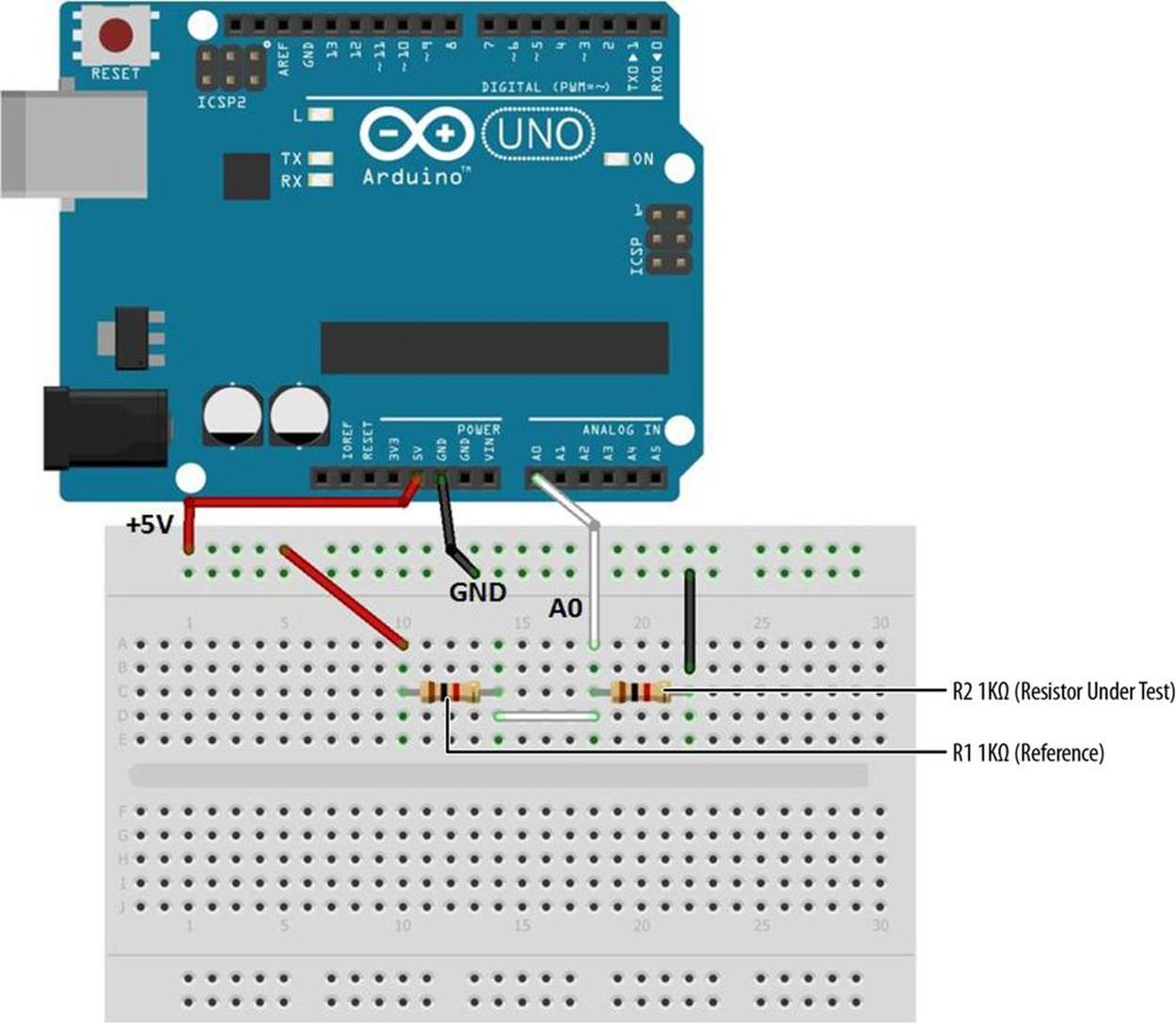 An Arduino Ohmmeter Fritzing diagram