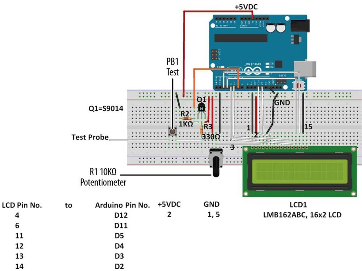 Fritzing diagram for a Logic Tester with an LCD