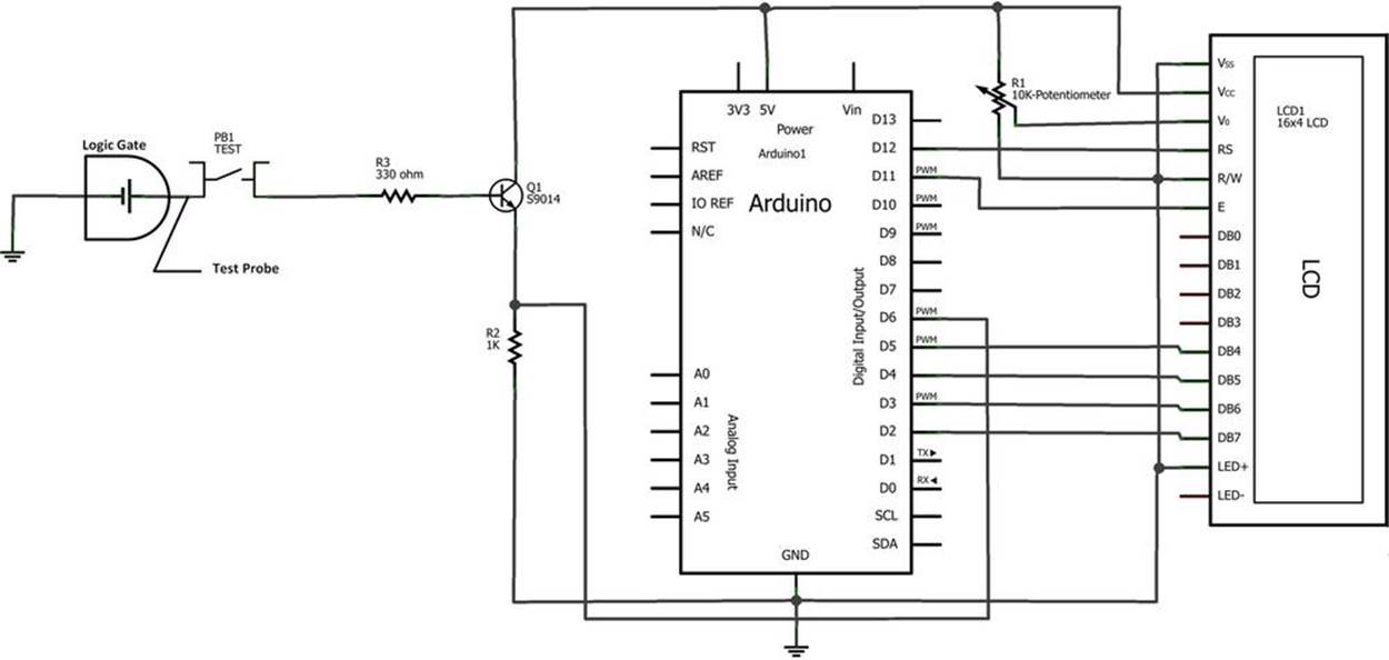 The Logic Tester Fritzing circuit schematic diagram