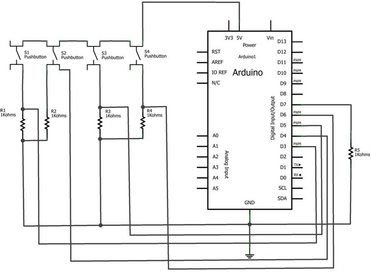 The Rocket Game Fritzing circuit schematic diagram