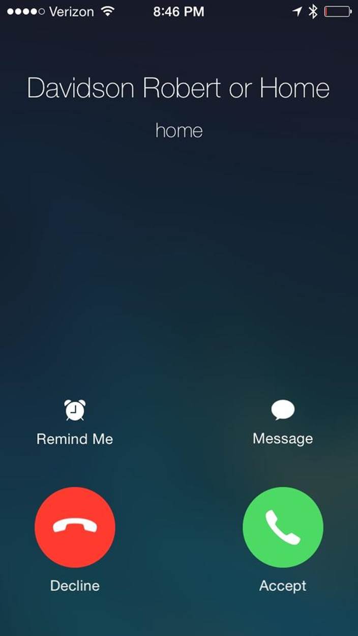A notification of a phone call on an iPhone
