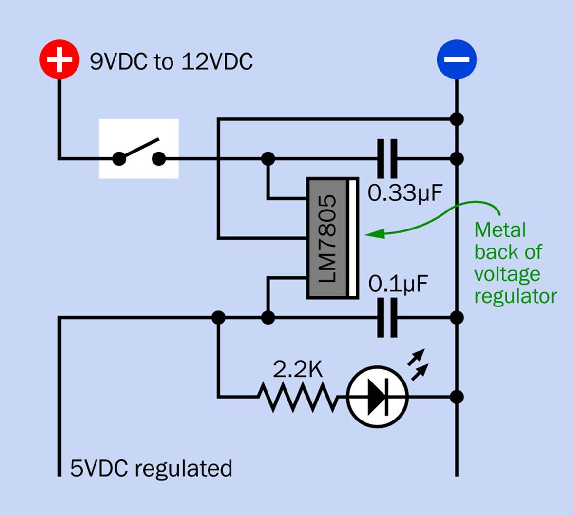 Schematic for the 5VDC regulated power supply.