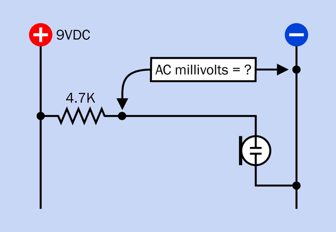 The simplest possible circuit to verify the functionality of an electret microphone.