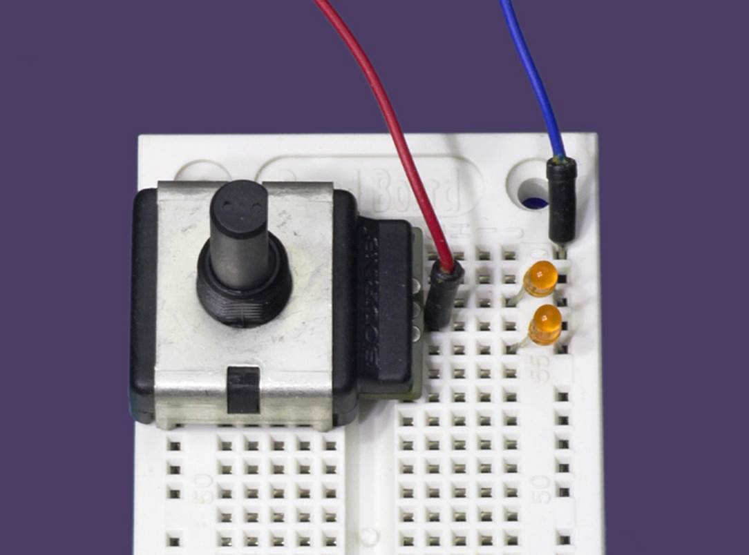 Many encoders, such as this one, can be plugged into a breadboard for testing.