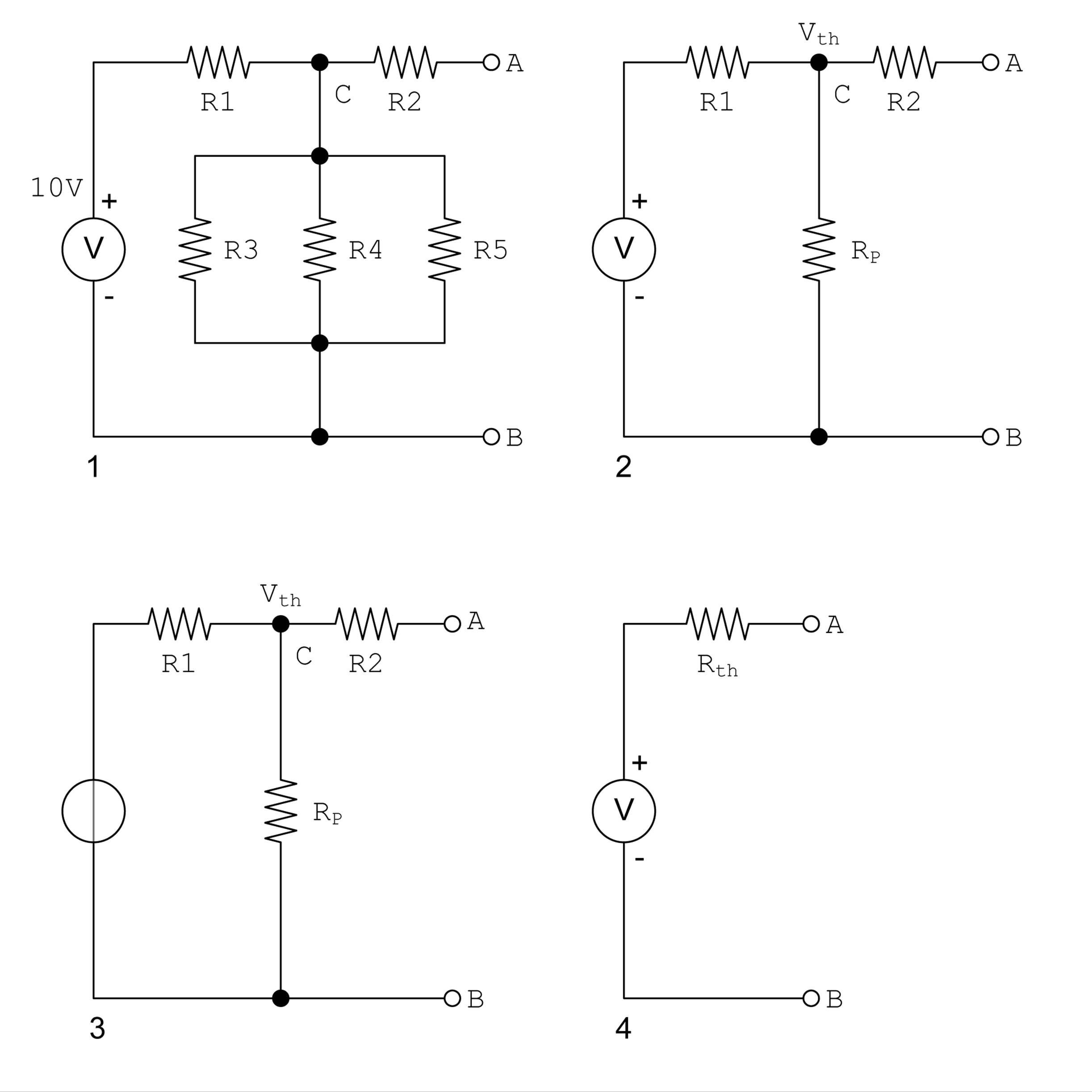 Thévenin equivalent circuit example with single V source