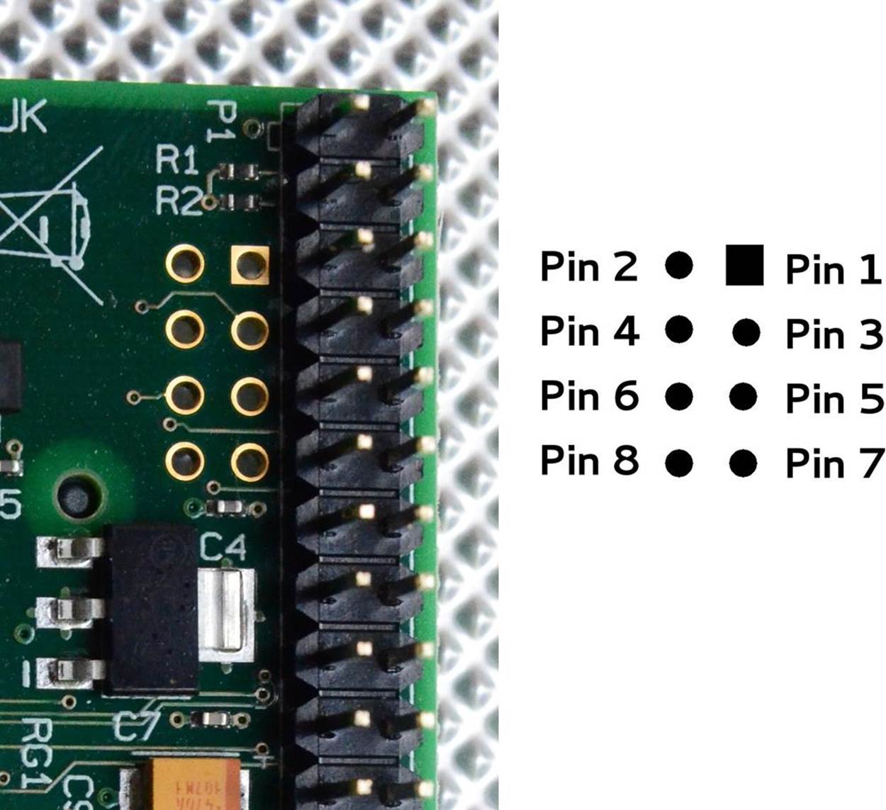 P5 pin order (Note that “P5” label is on bottom of the board)