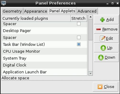 Adding and removing panel items
