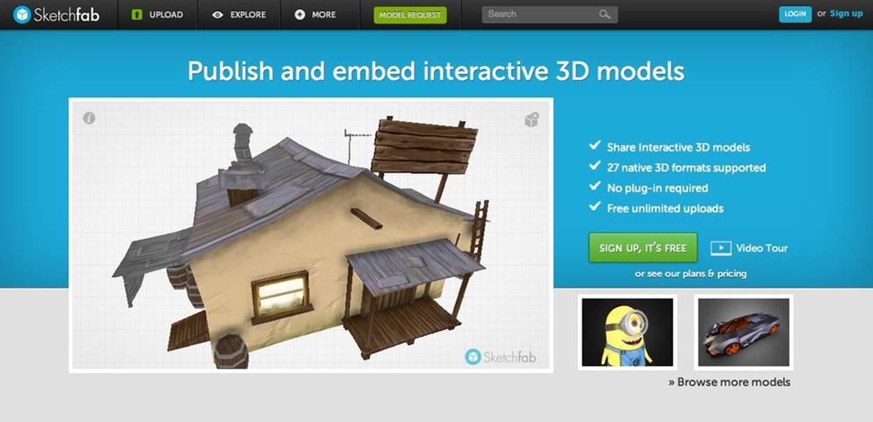 The Sketchfab website allows content creators to upload and share real-time viewable 3D models
