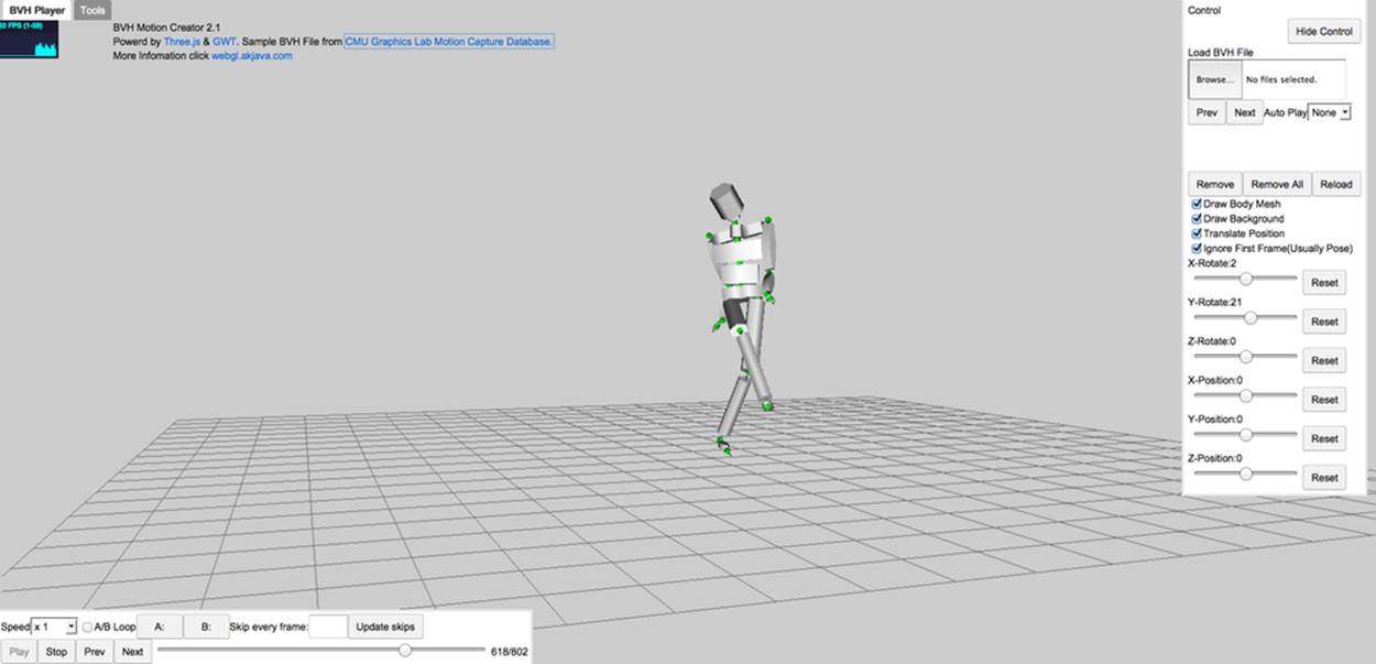 BVH Motion Creator, a previewer for motion capture files in BVH format