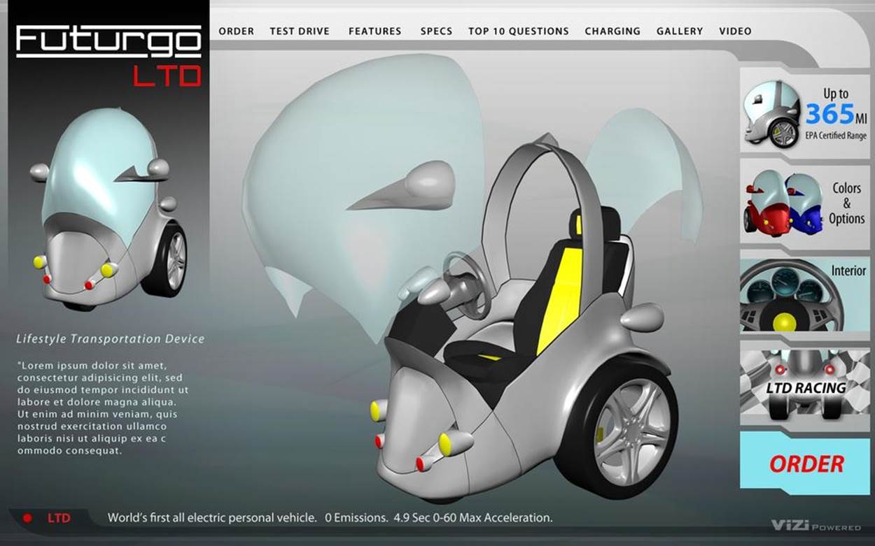 Artist’s mockup of the Futurgo car concept; design by and image courtesy of TC Chang