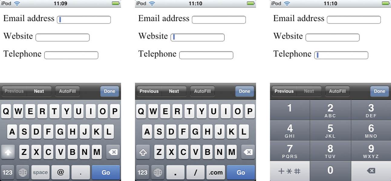 Mobile Safari input screens