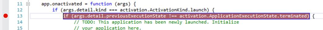Here is what a breakpoint looks like when the code is executed and stopped for you to debug it.