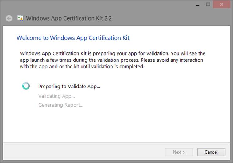 Here you can see the app certification kit running.