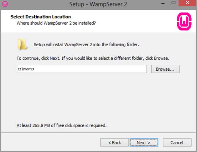 By default, WAMP will install to the root of the C: drive.