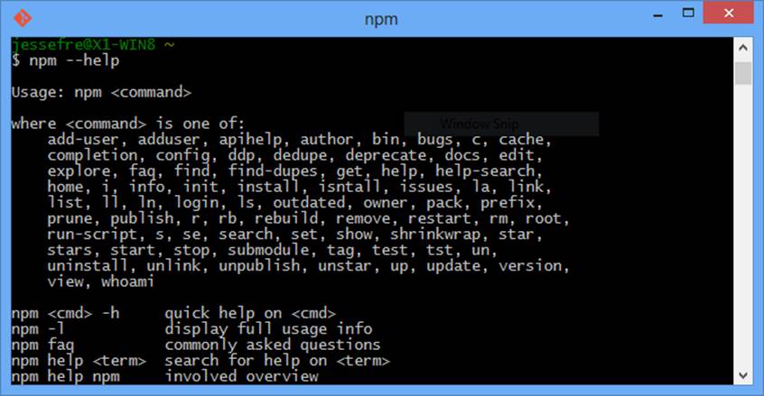 Running NPM from the command line will pull up help.