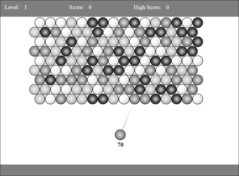 A screenshot of the finished Bubble Shooter game