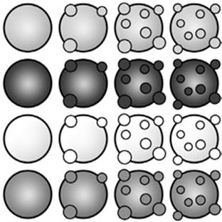 A single image file containing all animation states for four bubble types